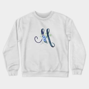 Floral Monogram M Wild Blue Flowers Crewneck Sweatshirt